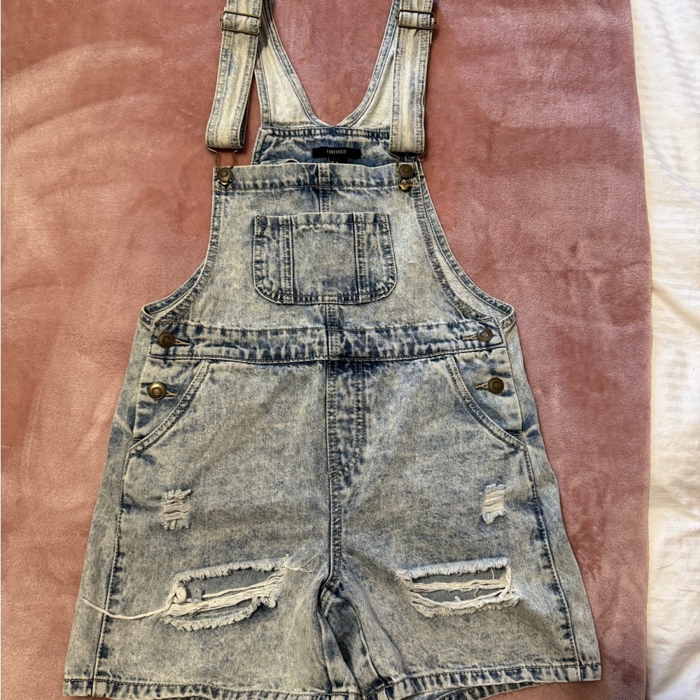 Denim Distressed Overall shorts